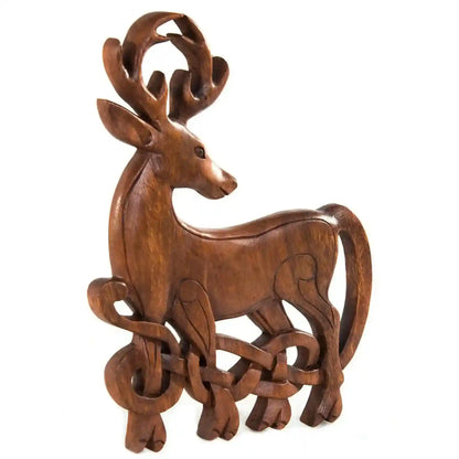 Wandschmuck Wandbild Keltischer Hirsch Holz handmade handgeschnitzt Wandrelief