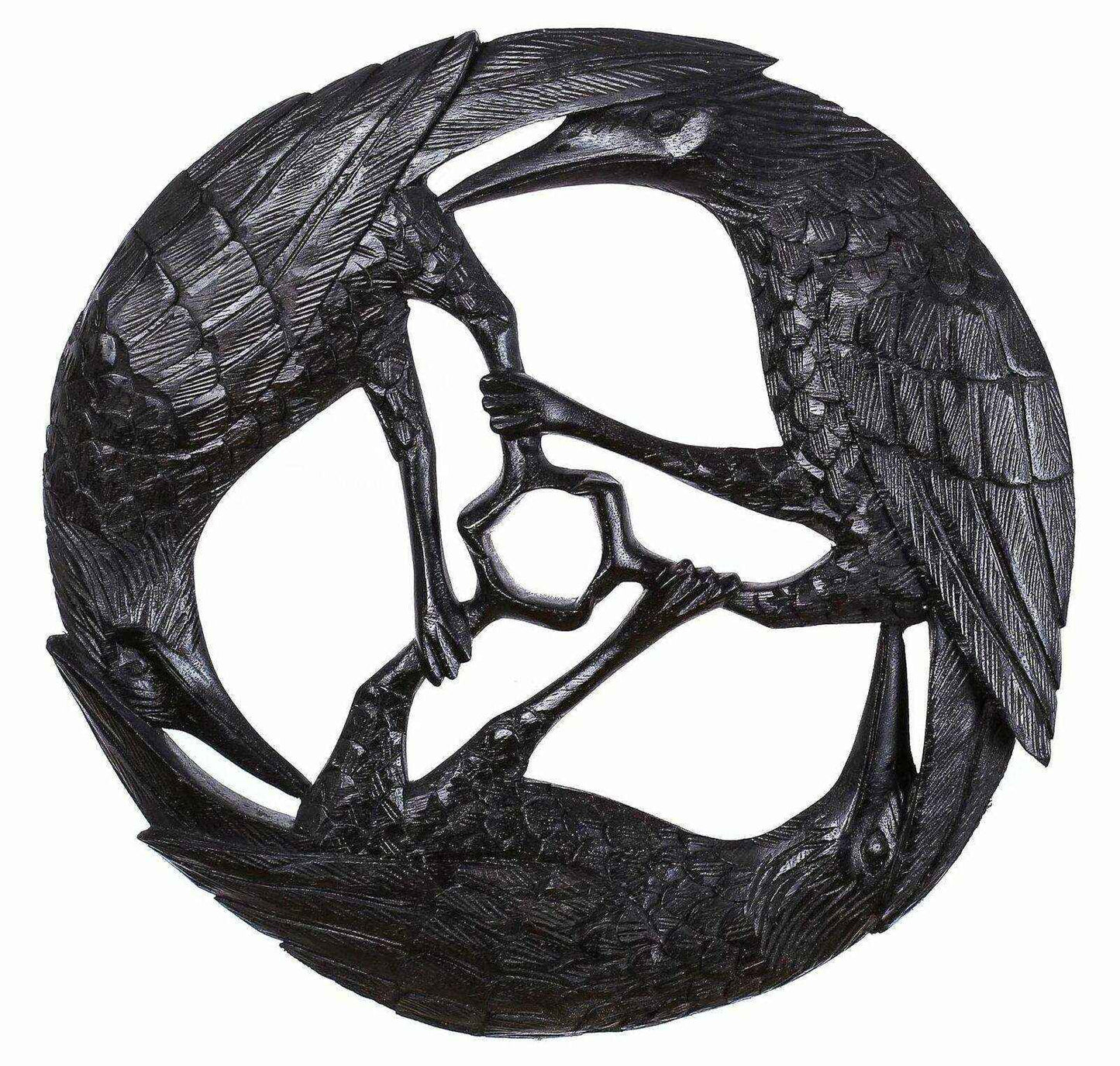 Wandschmuck Wandbild Raben Vögel Wandrelief schwarz geschnitztes Ornament Deko