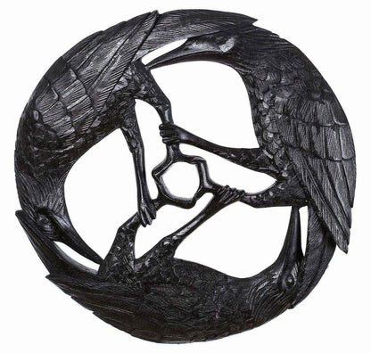 Wandschmuck Wandbild Raben Vögel Wandrelief schwarz geschnitztes Ornament Deko