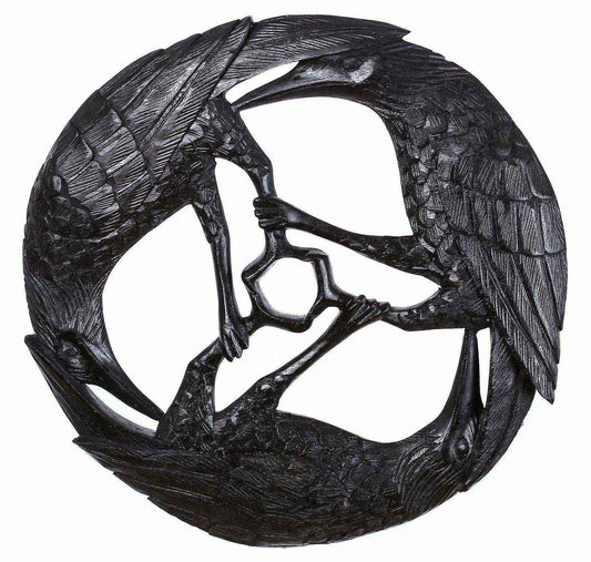 Wandschmuck Wandbild Raben Vögel Wandrelief schwarz geschnitztes Ornament Deko