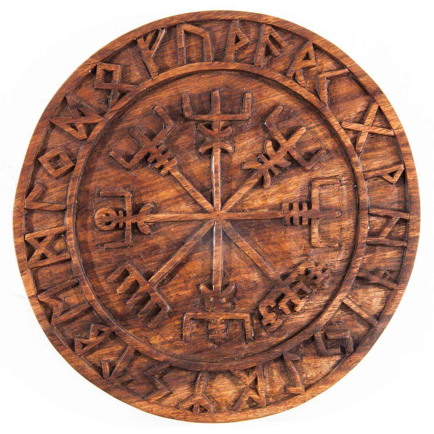Wandschmuck Wandbild Runen Kreis Wikinger Kompass geschnitztes Ornament Holzbild