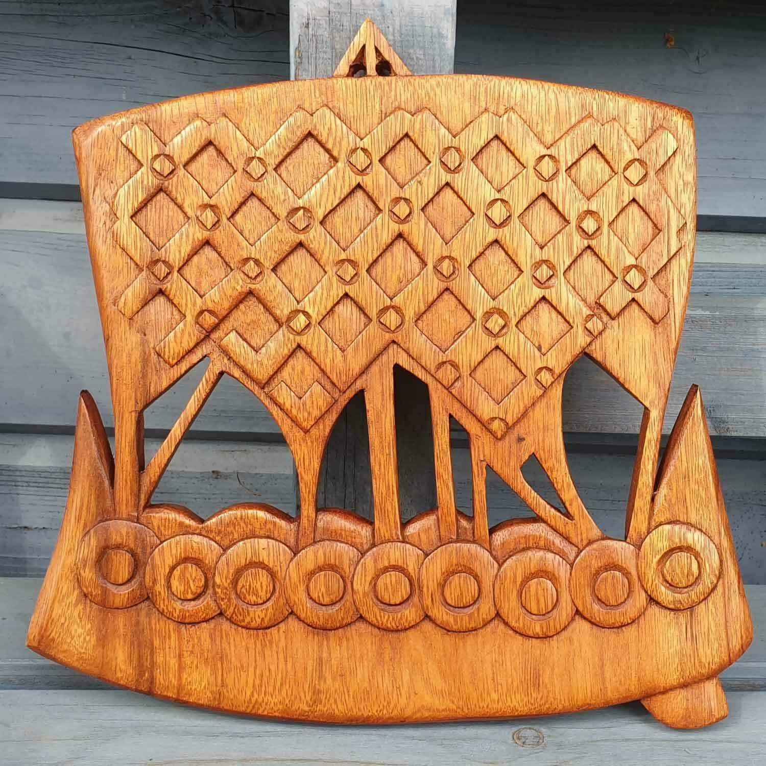 Wandschmuck Wikingerboot Wandbild geschnitztes Ornament Wikingerschiff Holz