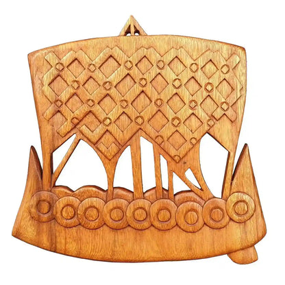 Wandschmuck Wikingerboot Wandbild geschnitztes Ornament Wikingerschiff Holz
