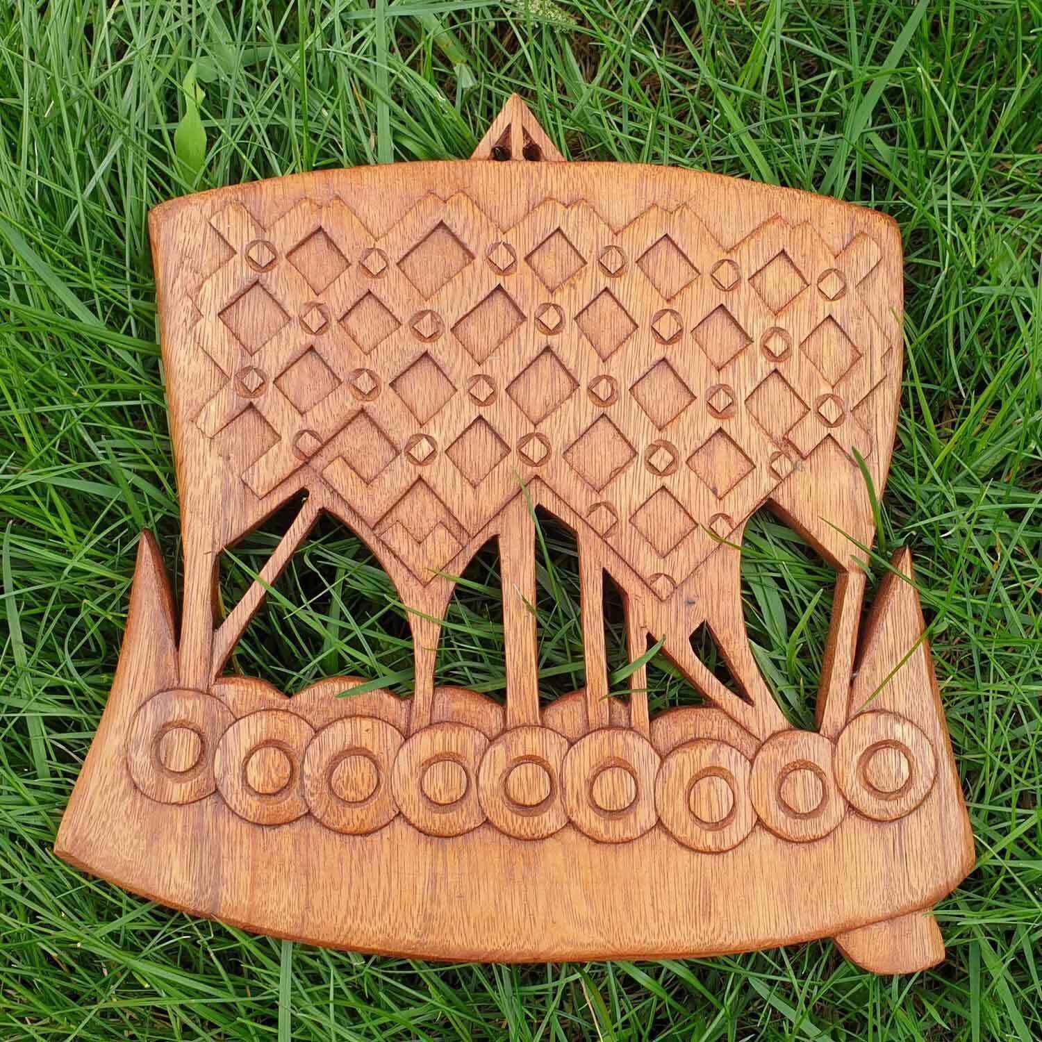 Wandschmuck Wikingerboot Wandbild geschnitztes Ornament Wikingerschiff Holz