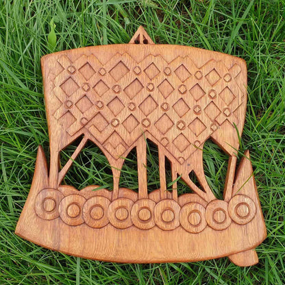 Wandschmuck Wikingerboot Wandbild geschnitztes Ornament Wikingerschiff Holz