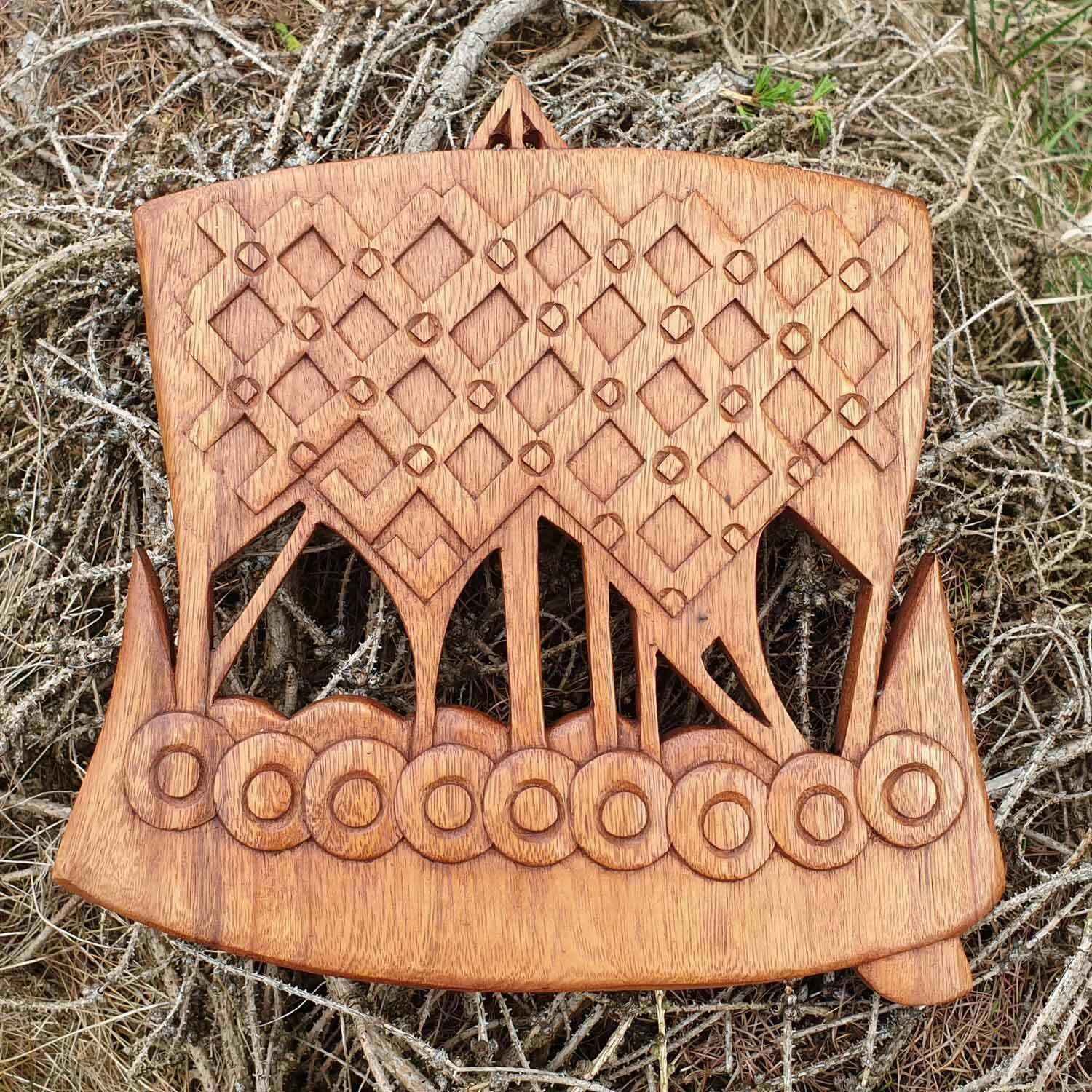 Wandschmuck Wikingerboot Wandbild geschnitztes Ornament Wikingerschiff Holz