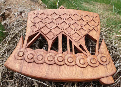 Wandschmuck Wikingerboot Wandbild geschnitztes Ornament Wikingerschiff Holz