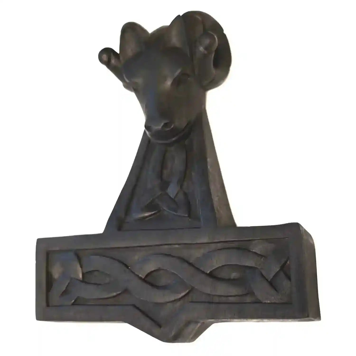 Widder Hammer Thorshammer Wandschmuck Holz handgeschnitzt schwarz