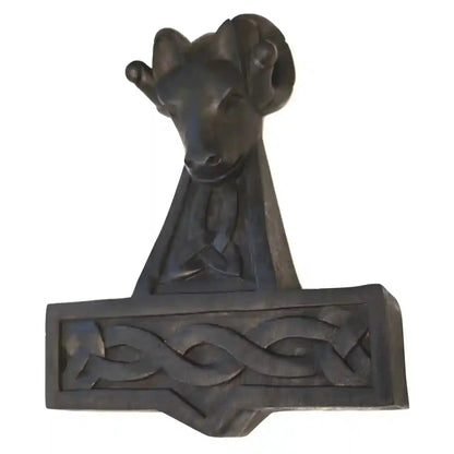 Widder Hammer Thorshammer Wandschmuck Holz handgeschnitzt schwarz