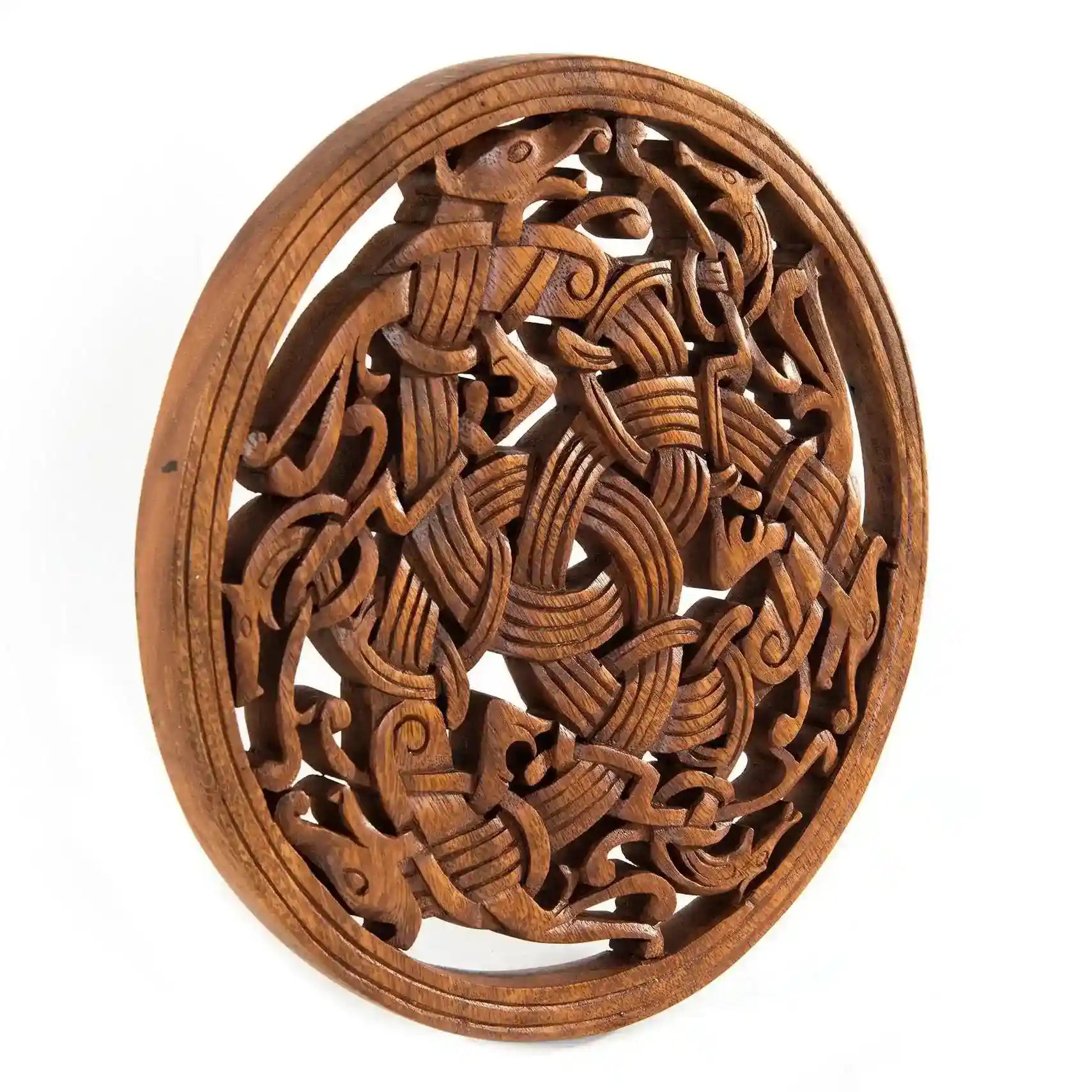 Wikinger Wandbild Drei Drachen keltischer Knoten geschnitztes Ornament Holzbild