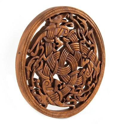 Wikinger Wandbild Drei Drachen keltischer Knoten geschnitztes Ornament Holzbild