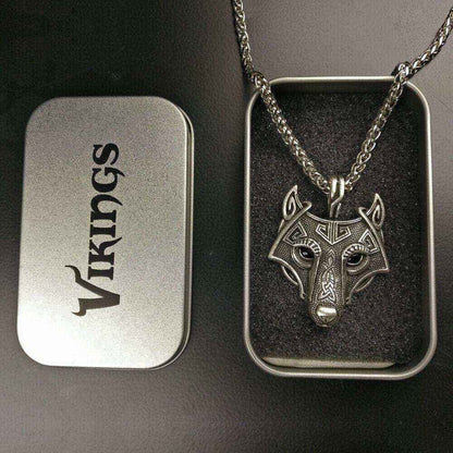 Wolf Box Kette Wikinger Kelten Schmuck Anhänger Zinn Hund