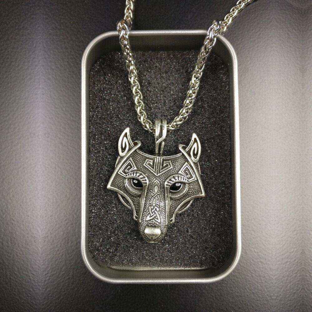 Wolf Box Kette Wikinger Kelten Schmuck Anhänger Zinn Hund