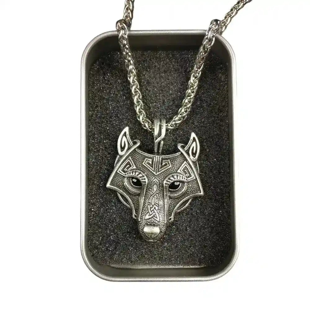 Wolf Box Kette Wikinger Kelten Schmuck Anhänger Zinn Hund
