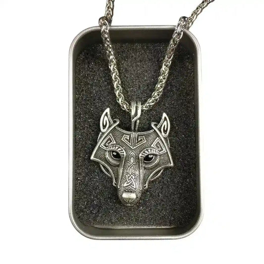 Wolf Box Kette Wikinger Kelten Schmuck Anhänger Zinn Hund