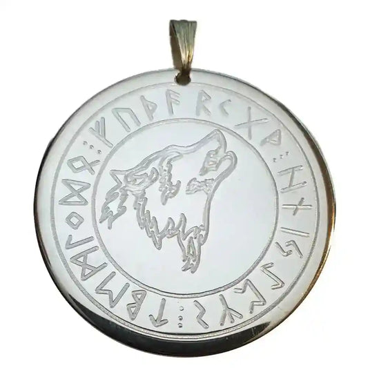 Wolf im Runenkreis 35mm Amulett Schmuck Anhänger Durchmesser 35 mm - Firma Holzenplotz - Silberketten-Goldketten.de 