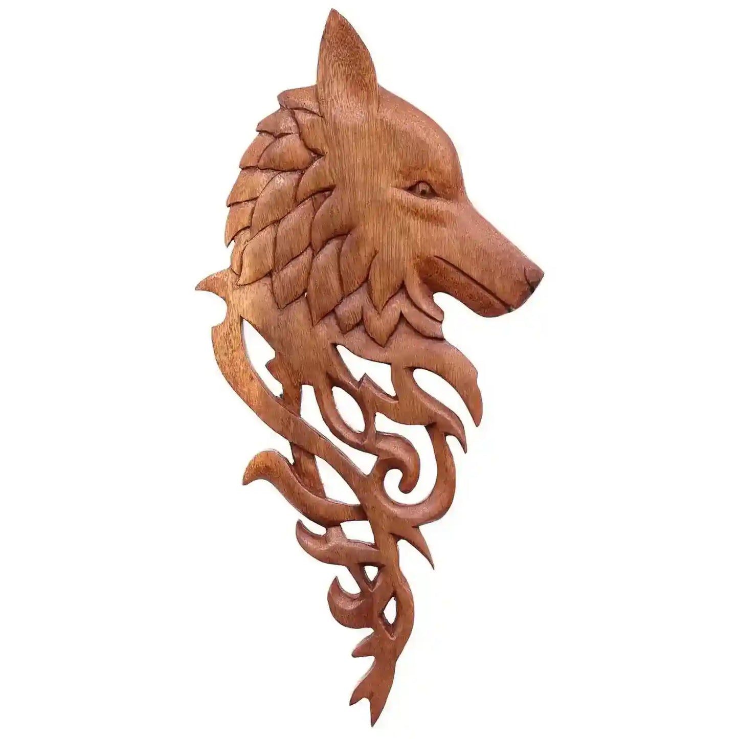 Wolf Wandschmuck Wand Deko Wandbild keltische Knoten Holz rechts schau - Firma Holzenplotz - Silberketten-Goldketten.de 