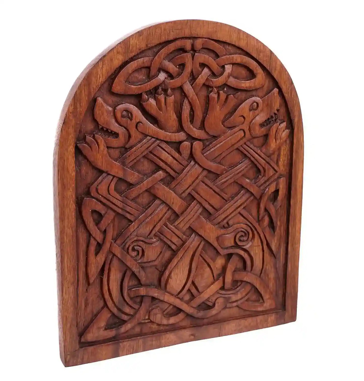 Wolfs Wanddeko mit Geri und Freki - Wikinger Kunst - Handarbeit aus Holz 30 cm