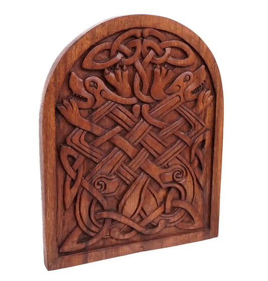 Wolfs Wanddeko mit Geri und Freki - Wikinger Kunst - Handarbeit aus Holz 30 cm