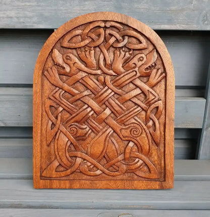 Wolfs Wanddeko mit Geri und Freki - Wikinger Kunst - Handarbeit aus Holz 30 cm