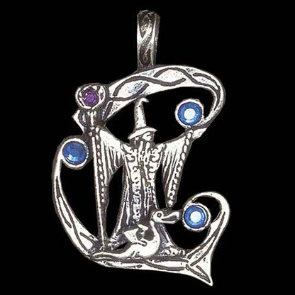 Zauberer Anhänger Schmuck - Hexen - 42x27mm Wikinger Swarovski Kristalle + Kette