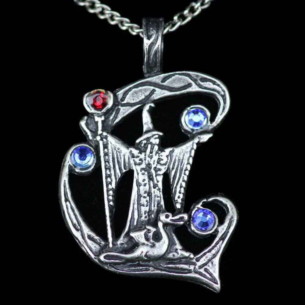 Zauberer Anhänger Schmuck - Hexen - 42x27mm Wikinger Swarovski Kristalle + Kette