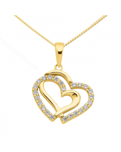 Anhänger Herz aus Gold mit Zirkonia Steinen rhodiniert aus massiv 333 - 8 kt Gelbgold mit massiver Goldkette