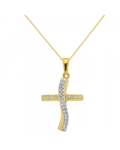 Anhänger Kreuz mit Zirkonia mit Kette 1,1 mm 333-8 Karat Gold