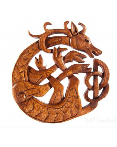 49.9 Wandschmuck Wandbild Keltischer Hirsch aus Holz geschnitztes Ornament Holzbild 900-WS161 Wandschmuck