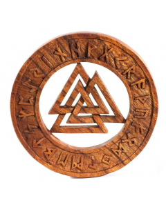 59.9 Wandbild Wandschmuck VALKNUT Wotansknoten mit Runen - aus Holz Odin Wandrelief 900-WS273 Wandschmuck