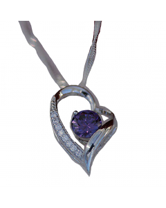29.95 Edle Herzkette Herz Anhänger violetterr Zirkonia Crystal mit Singapurk 970-YDZT-0042-violett Herz Anhänger aus Silber