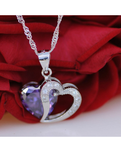 29.95 Edle Herzkette Herz Anhänger Zirkonia Crystal mit Singapurkette 925 Si 970-YDZT-0040 Herz Anhänger aus Silber