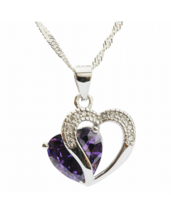 28.95 Anhänger Herz mit violettem Zirkonia Herz Crystal mit Singapurkette 92 980-DK0217 Herz Anhänger aus Silber