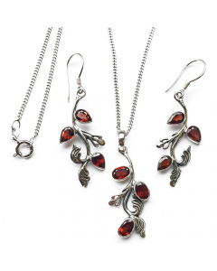 97.95 Ohranhänger Set mit rhodinierter Silber Kette und Anhänger Blätter Granat Granatstein ROT Echtsilber Sterlingsilber 925 900-oh86-2-as29-SET Ohrschmuck