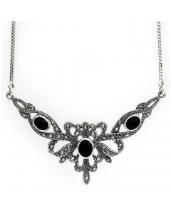 102.95 Elegantes Collier Mittelalter Gothic Vintage Jugendstil Onyx-Stein 900-HS2 SIGO2023