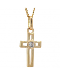 84.95 Anhänger Kreuz massiv 333 -8 Karat Gold mit vergoldeter Silberkette 905-6382-VG-SET-PL