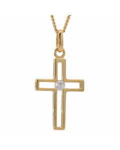 92.95 Anhänger Kreuz massiv 333 -8 Karat Gold mit vergoldeter Silberkette 905-2473-VG-SET-PL