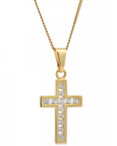120.95 Anhänger Kreuz massiv 333 -8 Karat Gold mit vergoldeter Silberkette 904-50038-VG-SET-PL Kreuz Anhänger aus Gold