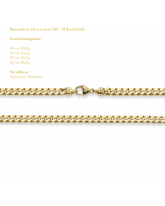 5,0 mm 585 - 14 Karat Gold Halskette Panzerkette 4-seitig diamantiert massiv Gold hochwertige Goldkette - Länge nach Wahl