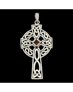 Kreuz Celtic mit Granatstein Schmuck Anhänger 925er Silber - Kreuze - 53x25mm