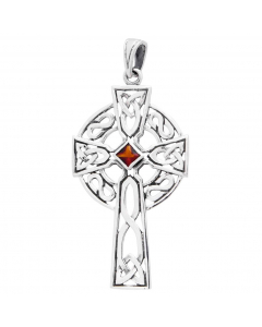 Kreuz Celtic mit Granatstein Schmuck Anhänger 925er Silber - Kreuze - 53x25mm