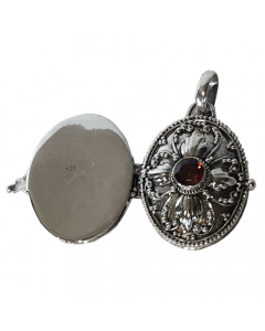 3,4cm Foto-Medaillon mit Fach Roter Granatstein 925er Silber Handmade