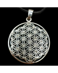 Blume des Lebens Anhänger 925 Silber + Lederband - flower of life pendant -  36x26mm