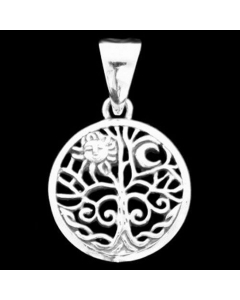 Sonne im Lebensbaum Schmuck Anhänger 925er Silber - Lebensbaum - 27x17mm