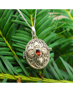 Medaillon mit Granatstein und Silberkette Schmuck Anhänger 925er Silber Set 45cm+1,6mm