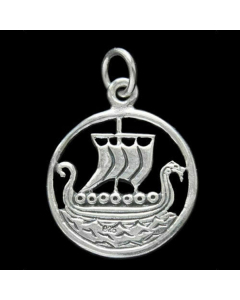 Drachenboot Wikinger Viking klein 925er Silber Schmuckanhänger - Wikinger - 17 mm Durchmesser