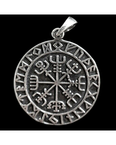 VEGVISIR Medaillon Silberanhänger Wikinger Viking Kompass Rune Anhänger 925er Silber