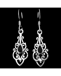 Mittelalter Ohrringe Ohrhänger, Ohrringe mit Onyxstein Schmuck 925er Silber Goth