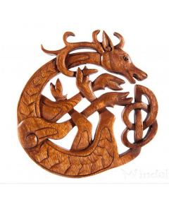 Wandschmuck Wandbild Keltischer Hirsch aus Holz geschnitztes Ornament Holzbild