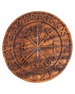 Wandschmuck Wandbild Runen Kreis Wikinger Kompass geschnitztes Ornament Holzbild